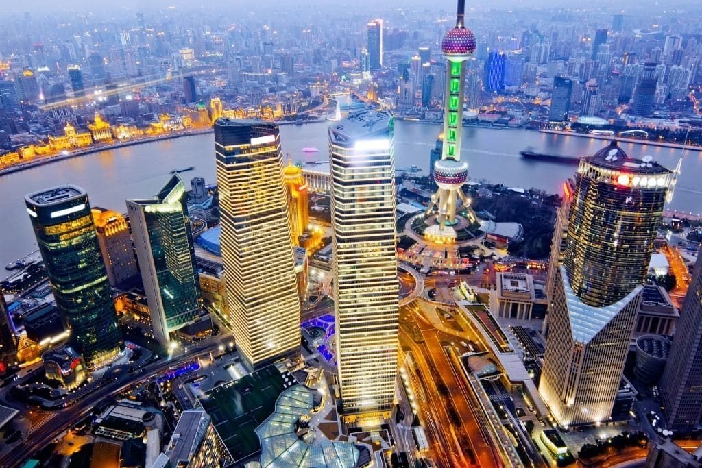 Shanghai financial district at night