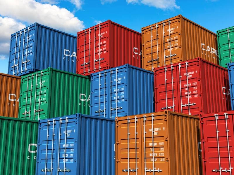 Stacked shipping containers at a container yard
